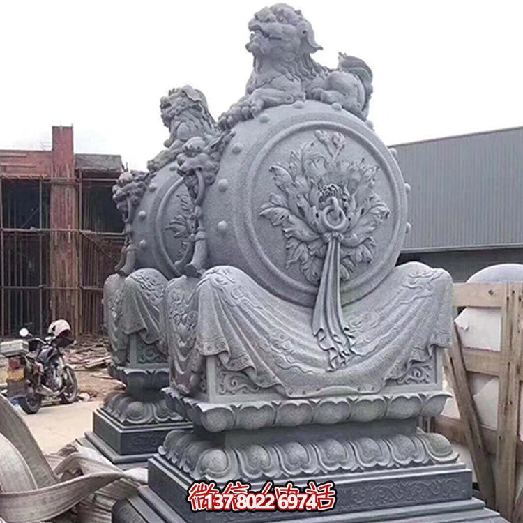 精美大理石石雕抱鼓雕塑，添彩戶外園林景觀