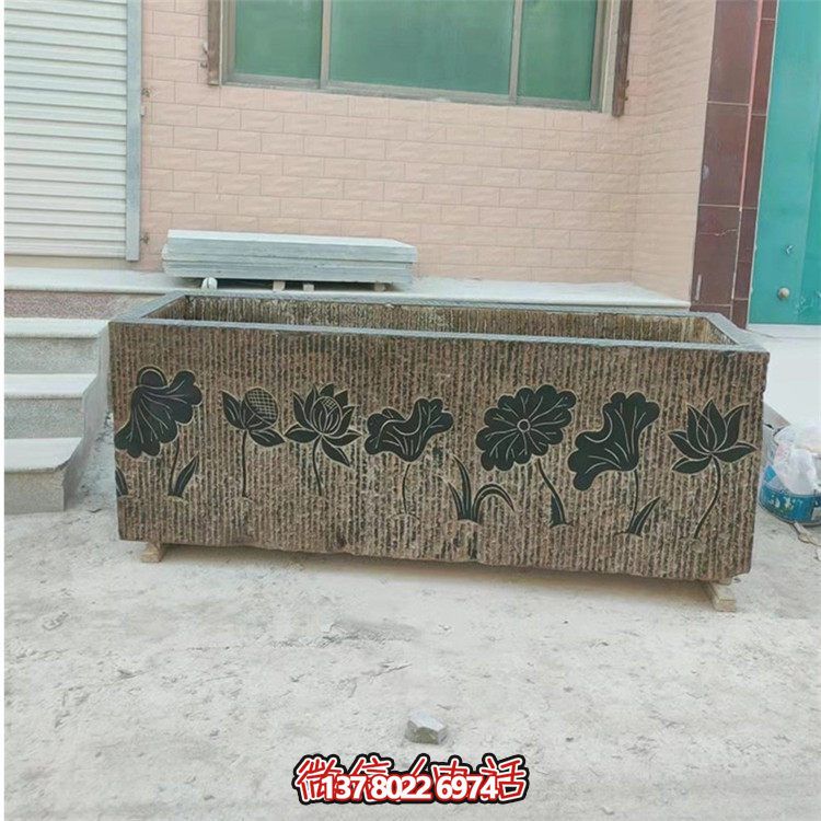 精美花崗巖石雕石缸，裝飾庭院仿古養(yǎng)魚及擺件