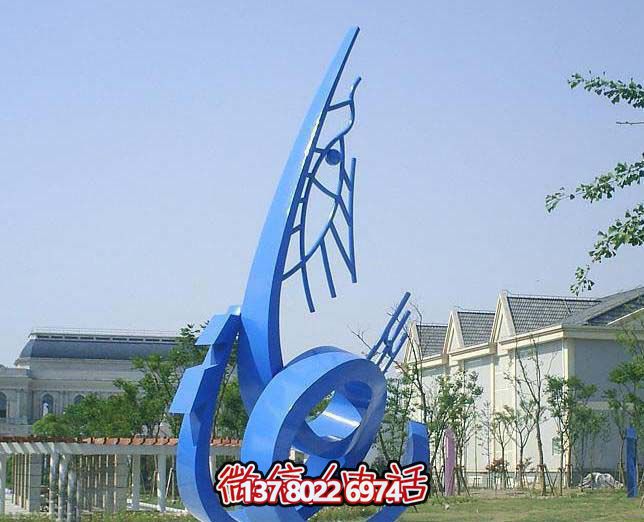 藍(lán)色不銹鋼魚雕塑，簡約裝飾街道