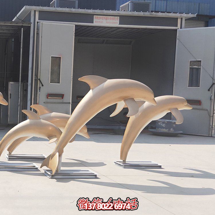 高端不銹鋼海豚雕塑，為售樓部門口增添完美視覺