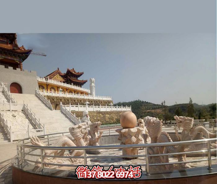 藝術(shù)燈光的魔力，紅龍戲球風(fēng)大型噴泉石雕秀