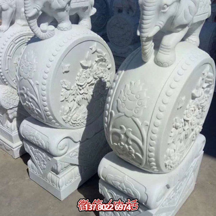 漢白玉小象石雕抱鼓，為您的別墅庭院增添優(yōu)雅氣息