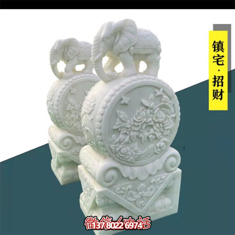 給庭院增添經(jīng)典氣息，漢白玉石抱鼓門墩裝飾