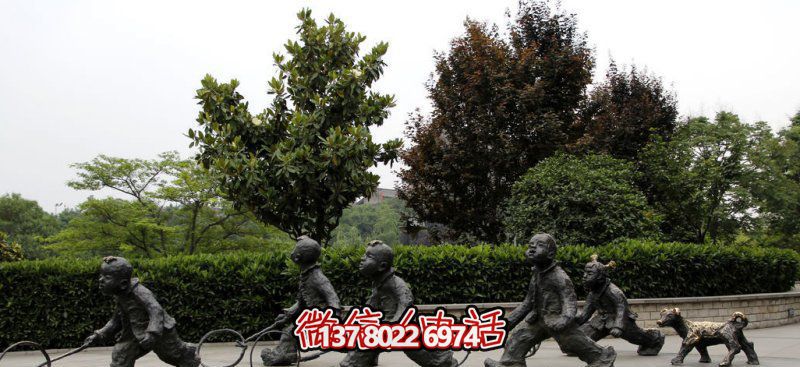 推鐵環(huán)，兒童奔跑，公園雕塑銅雕