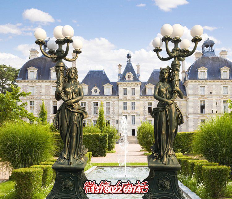 西方風(fēng)格別墅景觀裝飾，銅雕女性雕塑