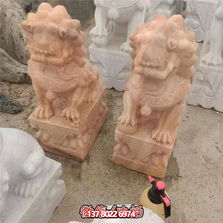 獅子雕塑，紅晚霞染大理石庭院戶外裝飾