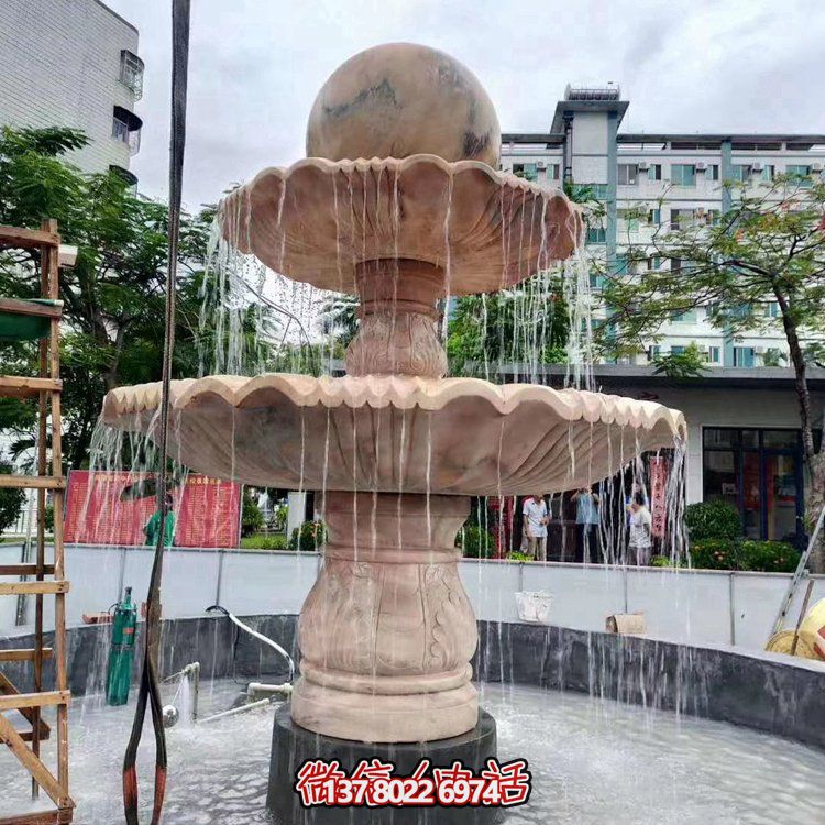 歐式大理石石雕流水噴泉，紅晚霞點(diǎn)綴