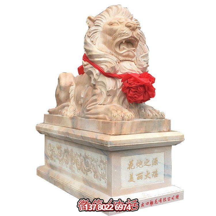 獅子大理石雕塑擺件，精美園林景觀裝飾