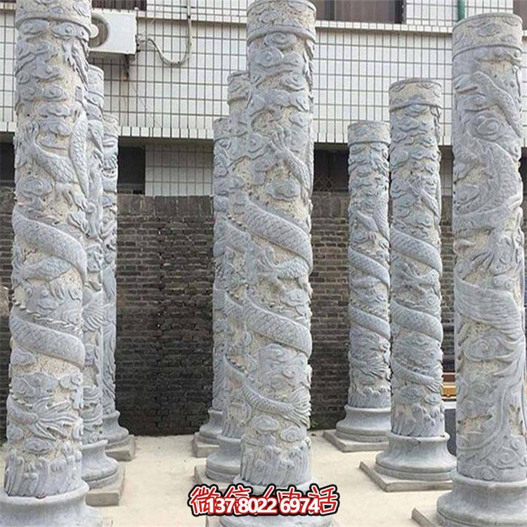 大理石石雕龍柱雕塑，美化戶外景觀