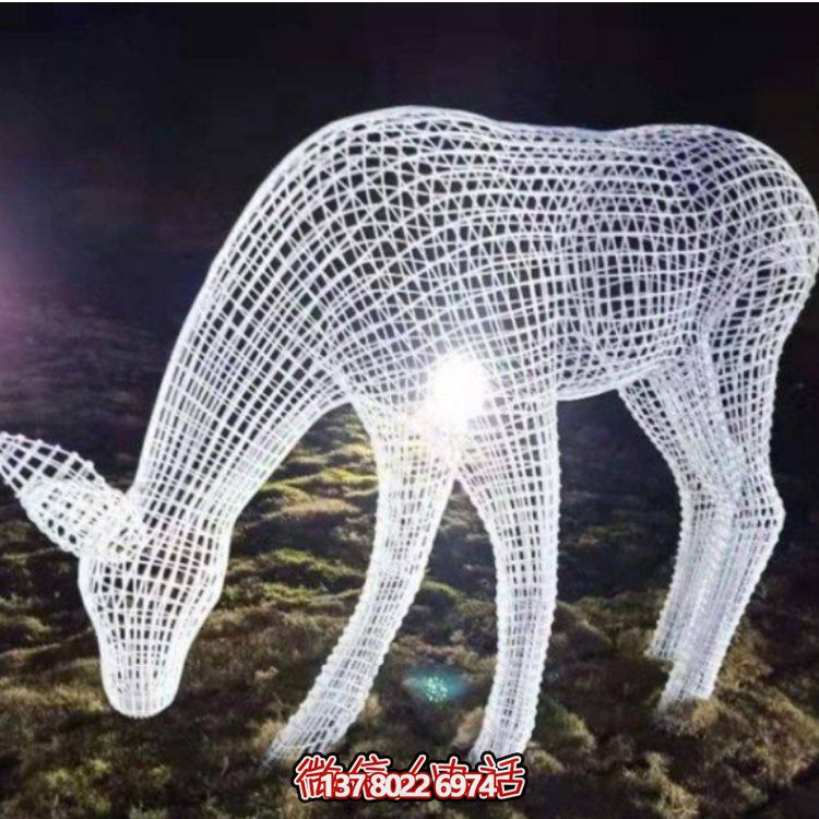鏤空不銹鋼幾何梅花鹿雕塑，創(chuàng)意戶外擺件