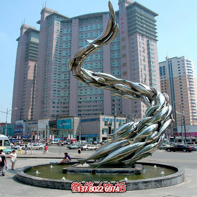 大型水景觀雕塑，螺旋游水魚群擺放
