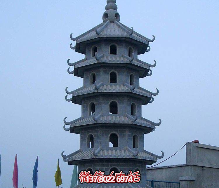 古典寶塔景觀園林，精美石雕青石多層搭配