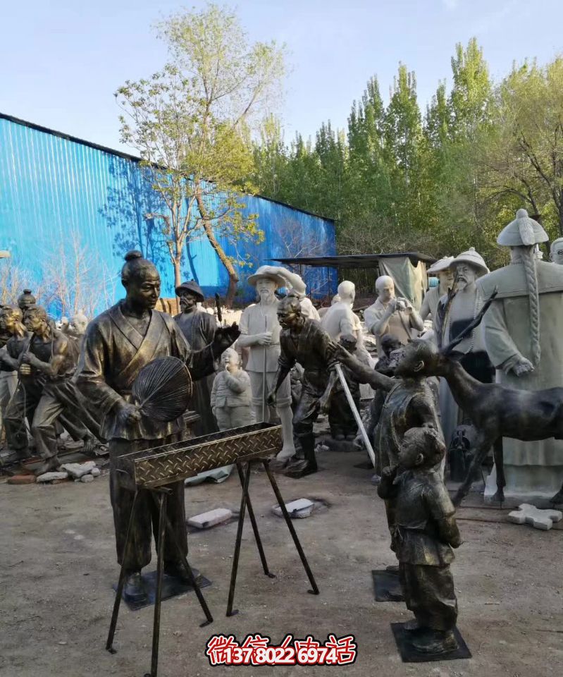 仿真鑄銅雕塑烤串，給景區(qū)、飯店、街邊賣(mài)烤串的人物雕塑