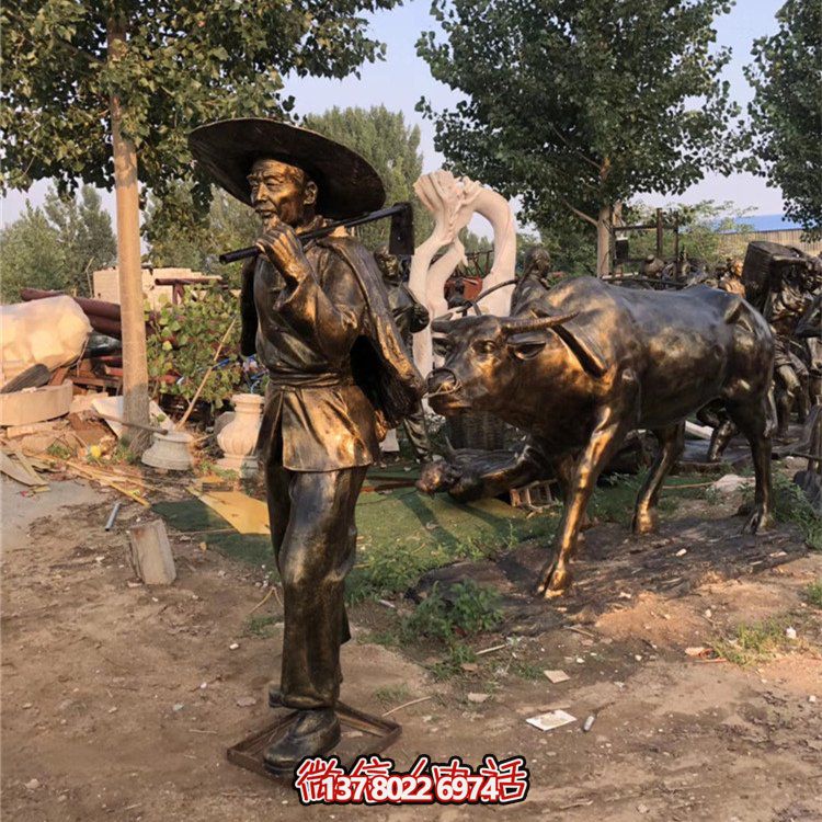 傳統(tǒng)民俗雕塑記錄老農生活的水牛玻璃鋼