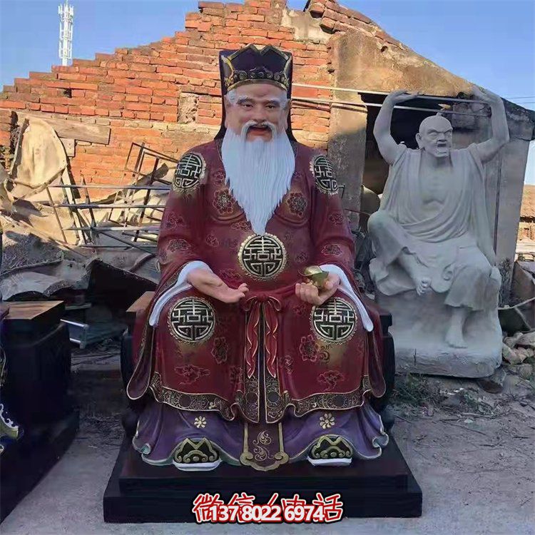 玻璃鋼彩繪財(cái)神雕塑，為景區(qū)寺廟供奉