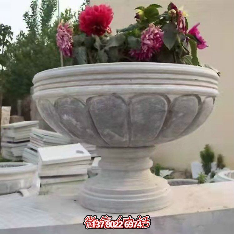 精美大理石石雕花缽，讓您的別墅、小區(qū)、戶外更加美觀