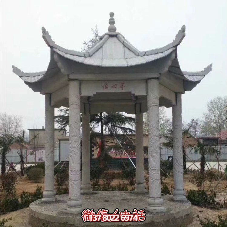 青石仿古石雕涼亭，營造寧靜田園風情