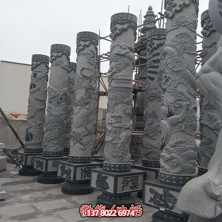 精美石雕十二生肖浮雕，傳承文化，點(diǎn)綴廣場(chǎng)柱子