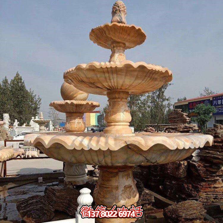 紅石材雕刻層噴泉，點(diǎn)綴天然晚霞水園林