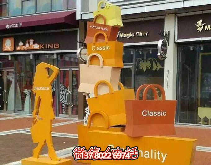 不銹鋼購物袋雕塑，讓您的商業(yè)街路邊擺放更具藝術(shù)感