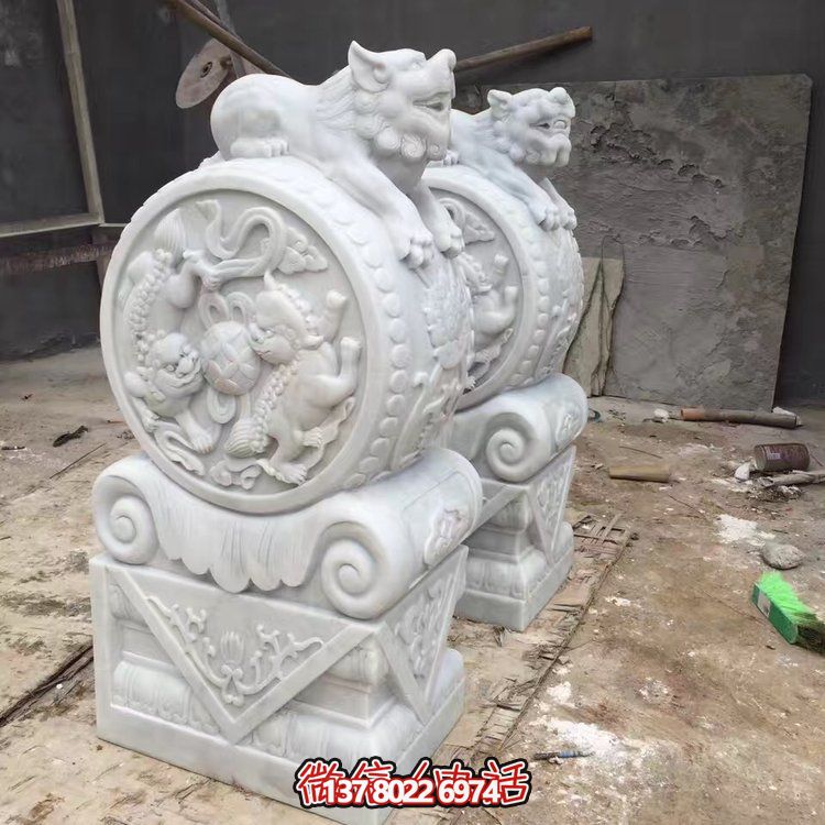 精美大理石石雕抱鼓雕塑，裝點別墅庭院門口