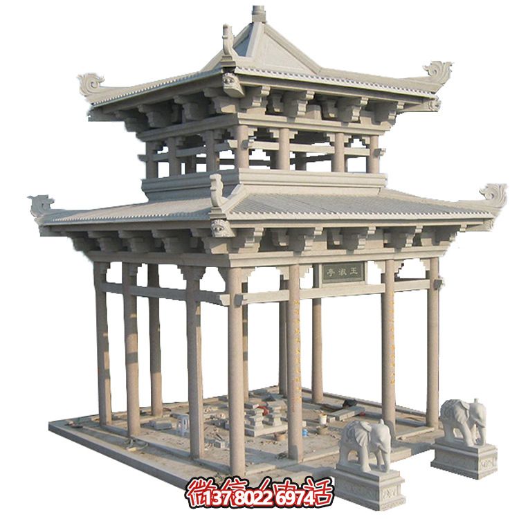 古典多角涼亭建筑大氣，石雕精美，園林景觀完美