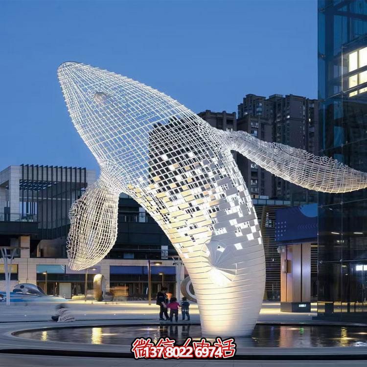 精美的大型不銹鋼網(wǎng)格鯨魚雕塑，綴點你的戶外空間