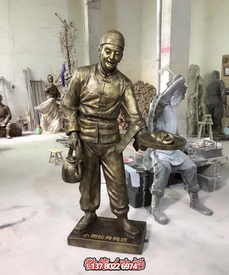 玻璃鋼小吃鋪，雕塑裝飾，店小二上菜