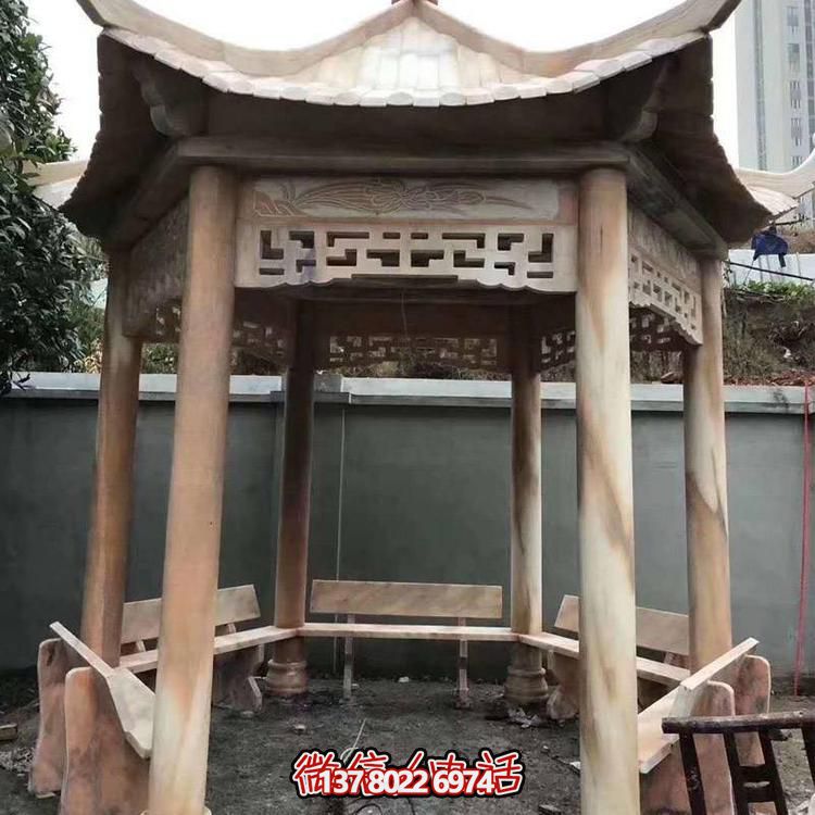 天然紅木雕刻涼亭，打造復(fù)古中式庭院休閑石亭