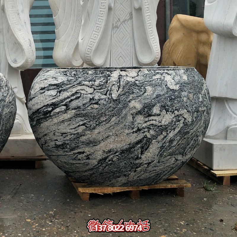 精美大理石石雕魚缸，點(diǎn)綴庭院雕塑