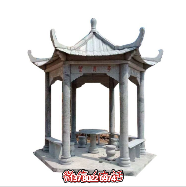 美麗月夜，精美石雕亭子