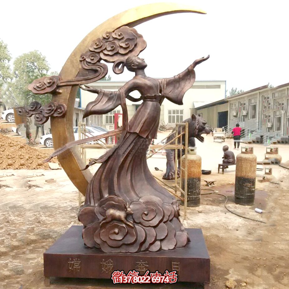 海邊擺放神話(huà)人物上古美女嫦娥奔月鑄銅雕像