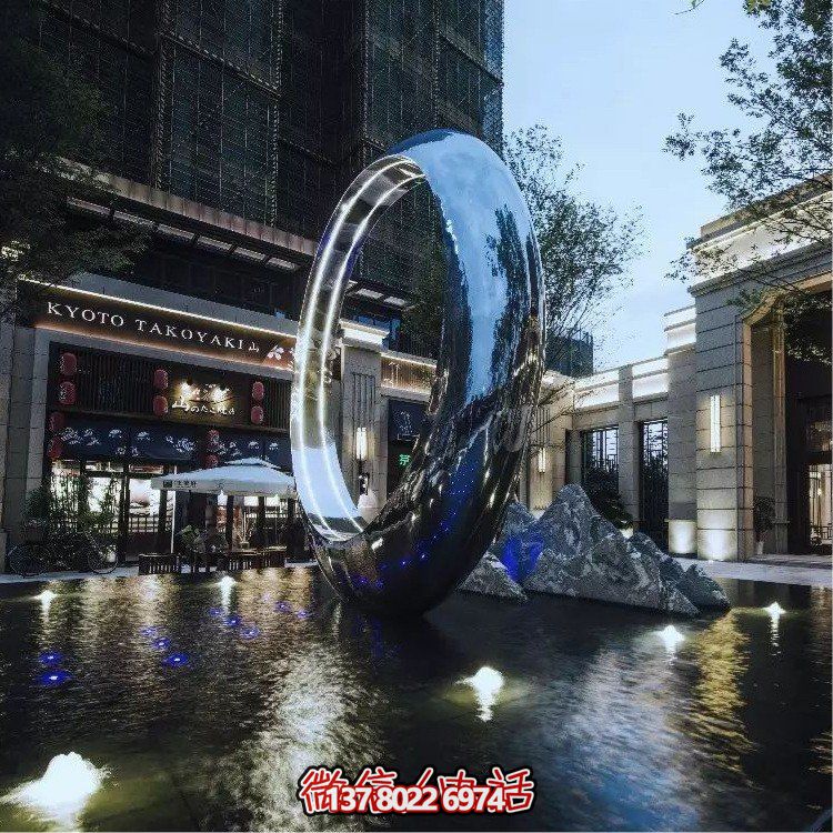 不銹鋼圓環(huán)，水景噴泉裝飾燈光雕塑