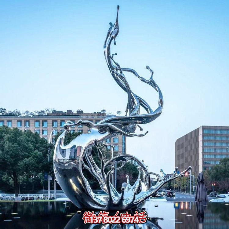 創(chuàng)意鏡面浪花不銹鋼雕塑售樓部商業(yè)街水滴裝飾標志擺件
