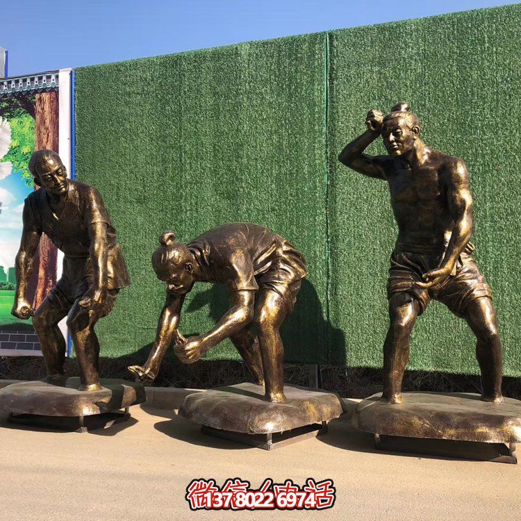 插秧，玻璃鋼仿銅民俗生活勞動人物雕塑