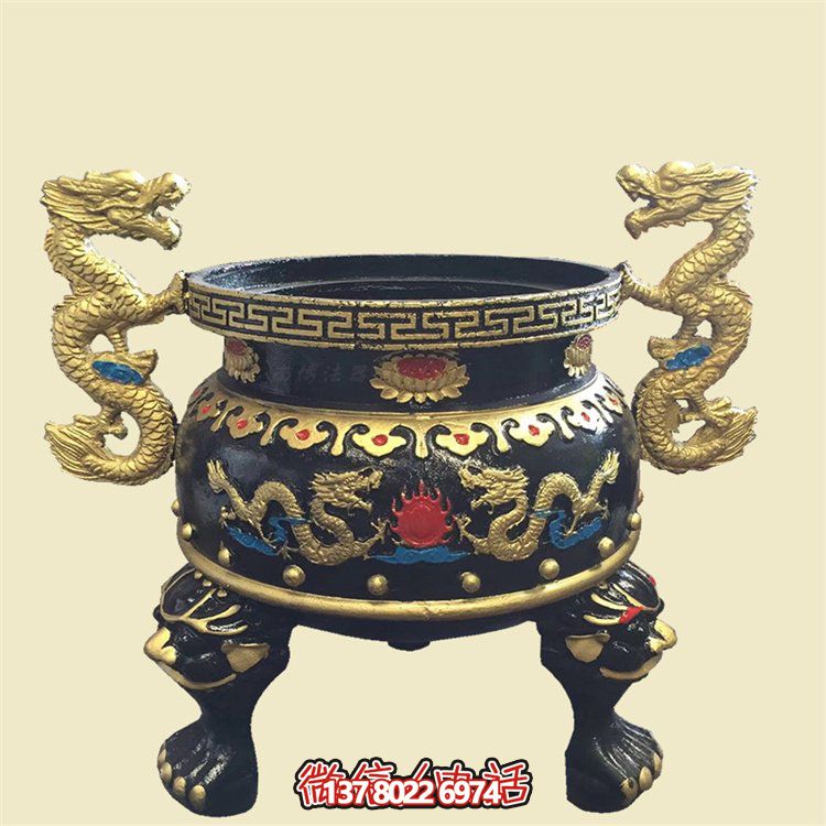 宗教寺廟浮雕雙龍戶(hù)外園林?jǐn)[件香爐雕塑
