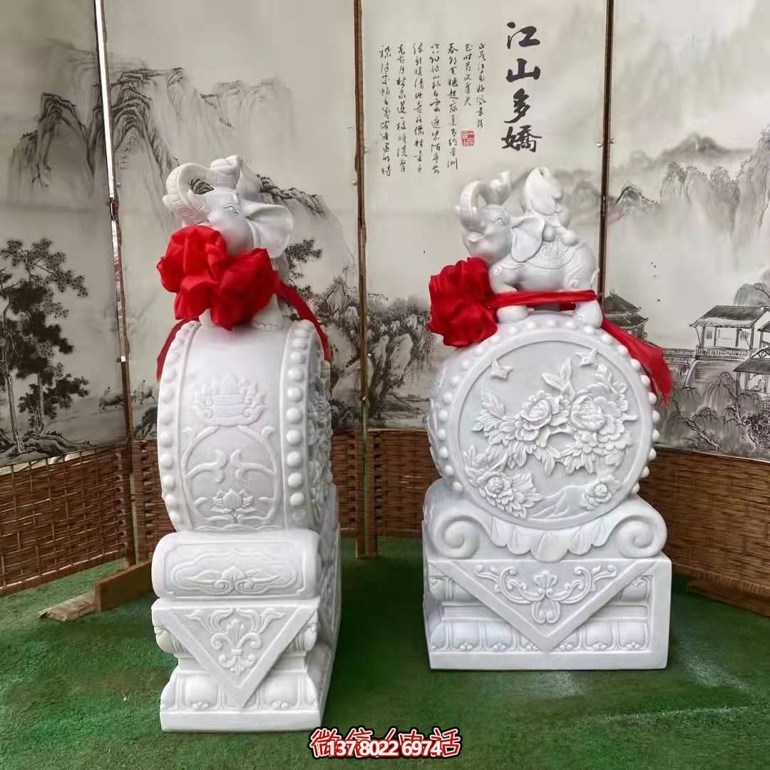 酒店別墅庭院門(mén)口石雕浮雕抱鼓石擺件雕塑