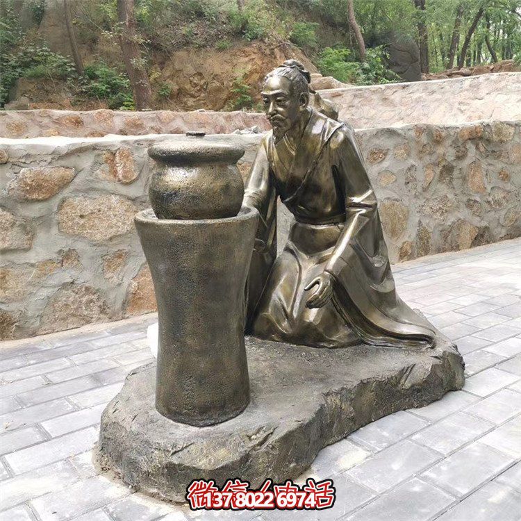 煎藥古代人物，中醫(yī)文化熬制中藥玻璃鋼仿銅情景雕塑