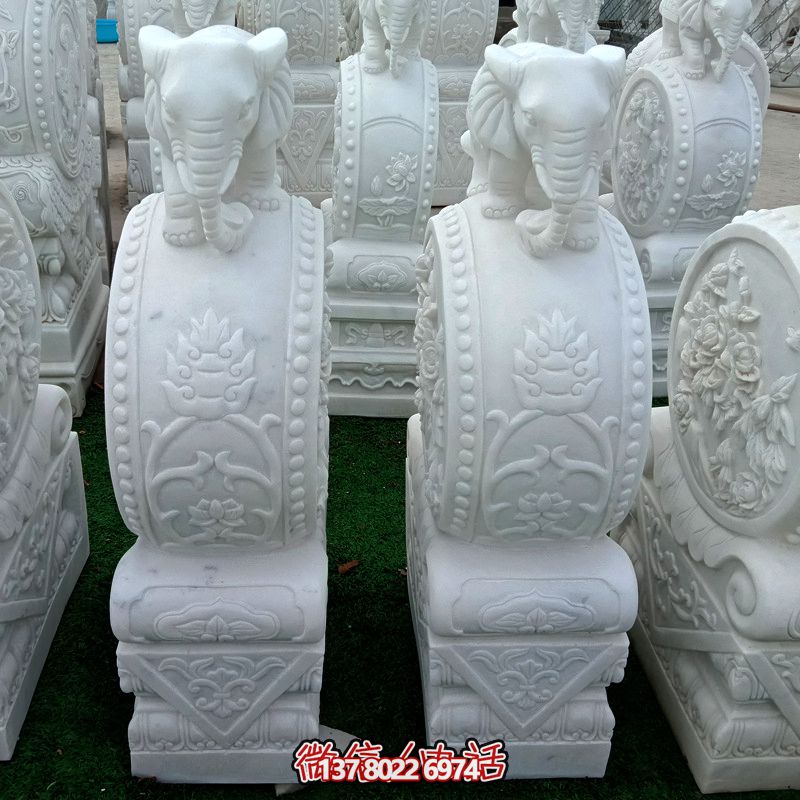漢白玉吉祥小象別墅門(mén)口擺放抱鼓石仿古雕刻