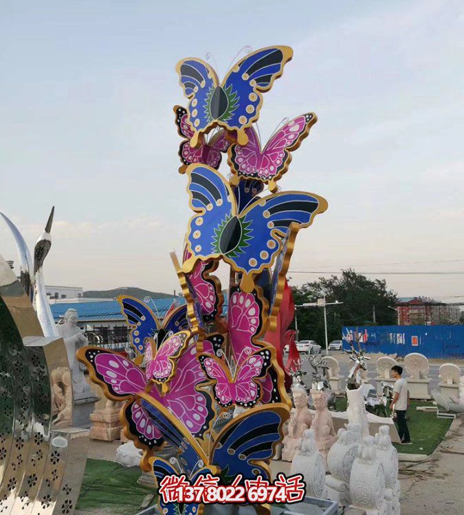 園林廣場(chǎng)不銹鋼彩繪戶外園林景觀發(fā)光群飛的蝴蝶